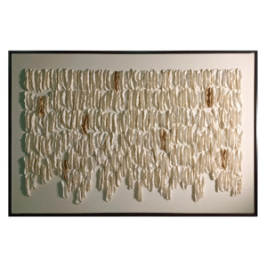 Cascade Wall Art – Wood Frame, No Glass -120W x 4.5D x 80H CM Cascade Wall Art  A striking textural piece crafted from layered paper, presented in a sleek black frame without glass. The open design enhances its depth and movement, making it a versatile feature for both modern and classic interiors.