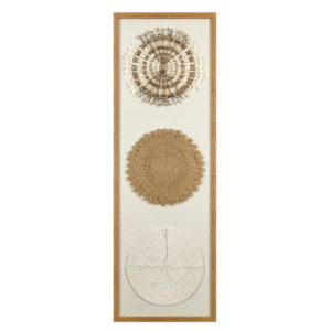 Nia Wall Art – Wood Frame, No Glass – 40W x 5D x 120H CM Nia Wall Art   Crafted from natural bark and rope, the Nia Wall Art celebrates organic texture in a refined wood frame without glass. Its earthy materials and linear form make it a unique accent for layered interiors.